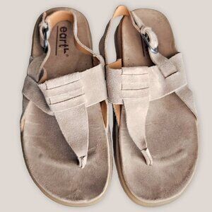 EARTH Women's Luciana Suede Thong Slingback Comfort Buckle Sandals in Taupe Gray